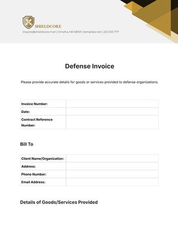Free Defense Invoice Template to Edit Online