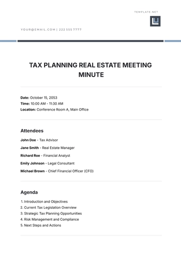 Free Tax Planning Real Estate Meeting Minute Template to Edit Online