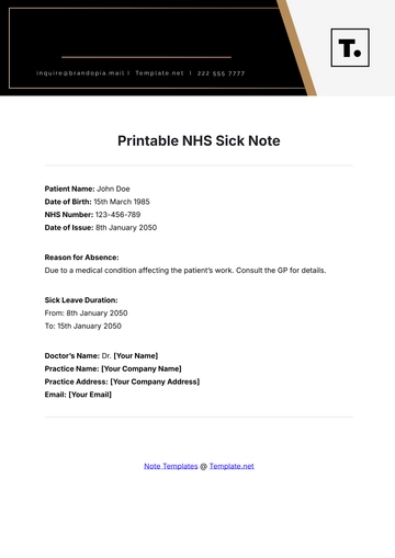 Free Printable NHS Sick Note Template to Edit Online