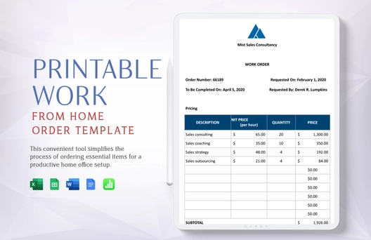 Printable Work From Home Order Template