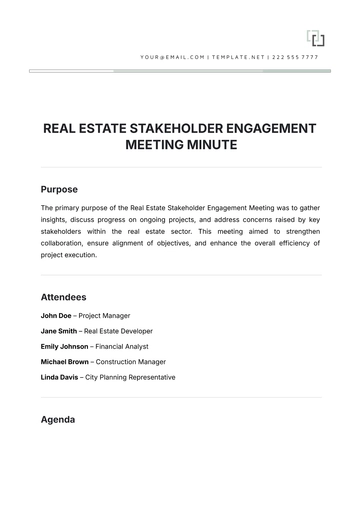 Free Real Estate Stakeholder Engagement Meeting Minute Template to Edit Online