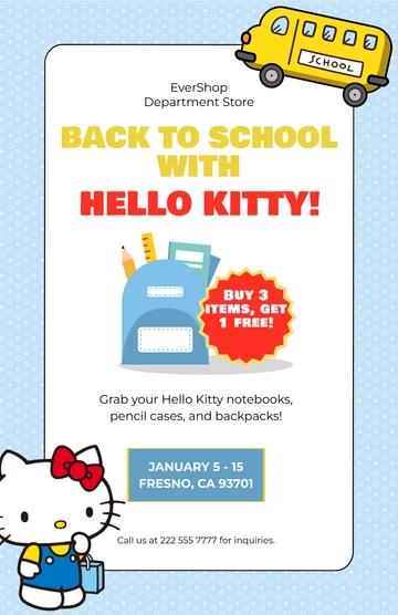 Free Hello Kitty School Supplies Poster Template to Edit Online
