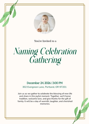 Free Eco-friendly Naming Ceremony Invitation Template to Edit Online