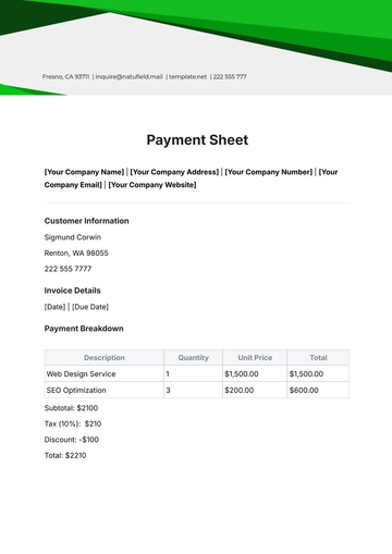 Free Payment Sheet Template to Edit Online