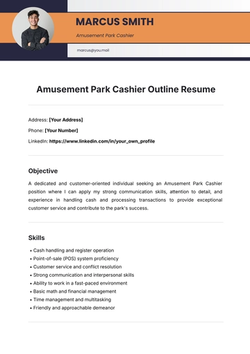 Free Amusement Park Cashier Outline Resume Template to Edit Online