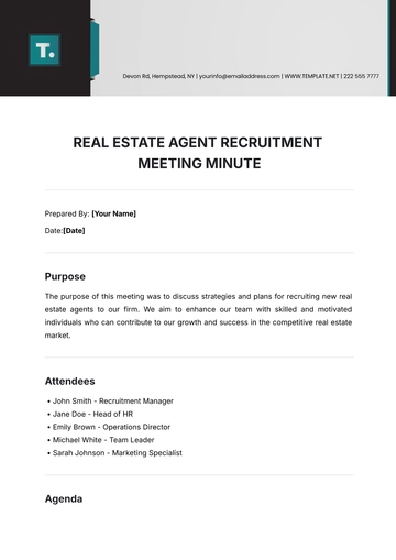 Free Real Estate Agent Recruitment Meeting Minute Template to Edit Online