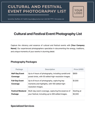 Free Cultural and Festival Event Photography List Template to Edit Online