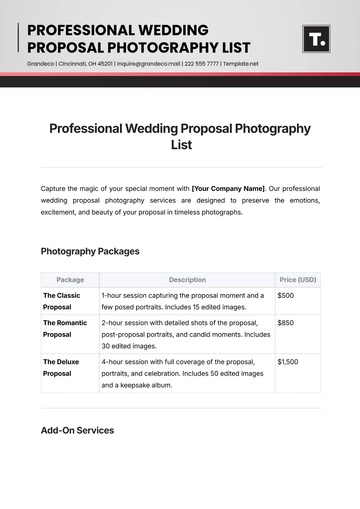 Free Professional Wedding Proposal Photography List Template to Edit Online
