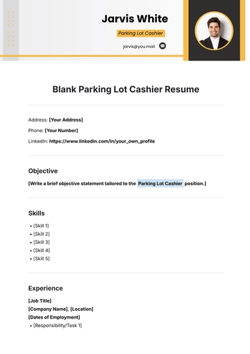Free Blank Parking Lot Cashier Resume Template to Edit Online