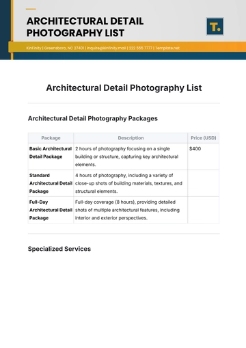 Free Architectural Detail Photography List Template