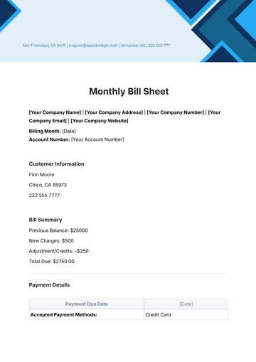 Free Monthly Bill Sheet Template to Edit Online