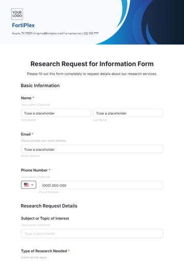 Free Research Request for Information Form Template to Edit Online