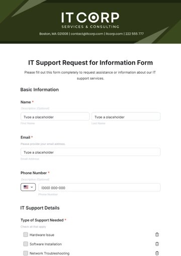 Free IT Support Request for Information Form Template to Edit Online