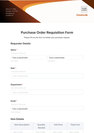 Free Purchase Order Requisition Form Template to Edit Online