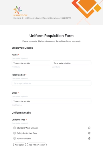 Free Uniform Requisition Form Template to Edit Online