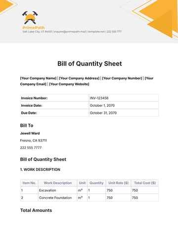 Free Bill of Quantity Sheet Template to Edit Online