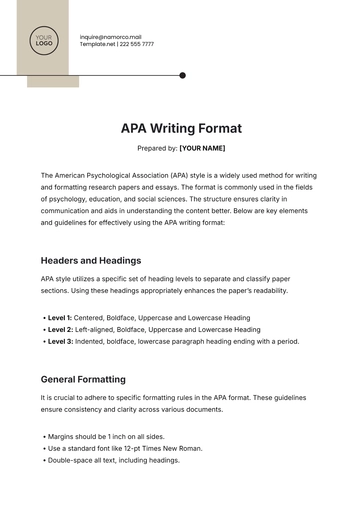 Free APA Writing Format Template to Edit Online