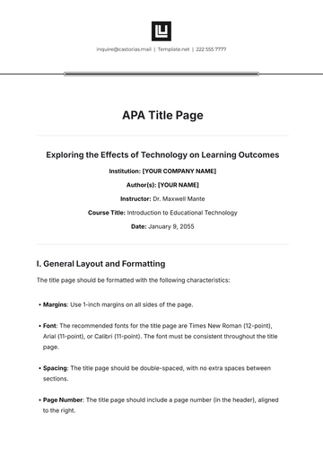 Free APA Title Page Template to Edit Online