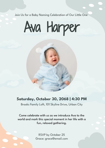 Free Modern Naming Ceremony Invitation Template to Edit Online