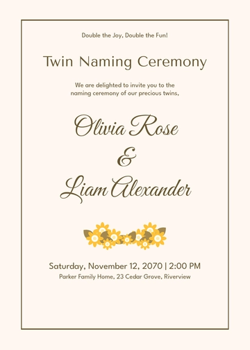 Free Naming Ceremony Invitation Template For Twins to Edit Online