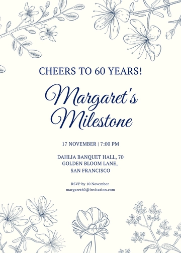 Free 60th Birthday Floral nvitation Template to Edit Online