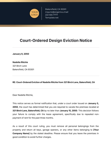 Free Court-Ordered Design Eviction Notice Template to Edit Online