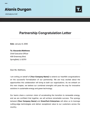 Free Partnership Congratulation Letter Template to Edit Online