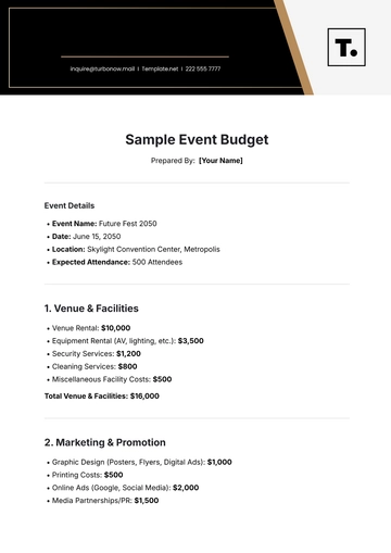 Free Sample Event Budget Template to Edit Online
