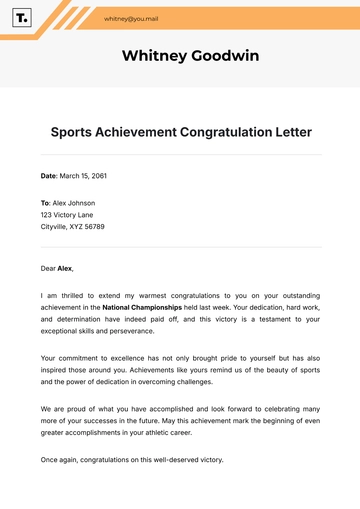 Free Sports Achievement Congratulation Letter Template to Edit Online
