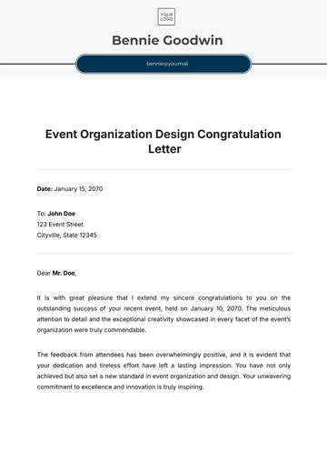 Free Event Organization Design Congratulation Letter Template to Edit Online
