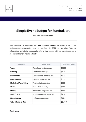 Free Simple Event Budget Template for Fundraisers to Edit Online