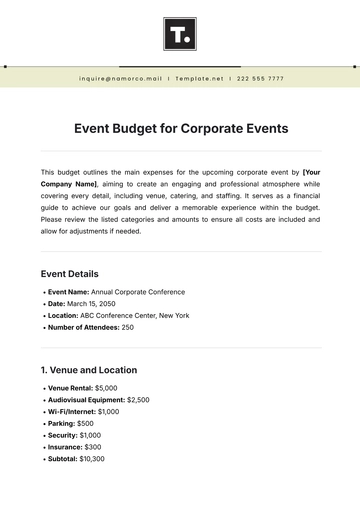 Free Event Budget Template for Corporate Events to Edit Online