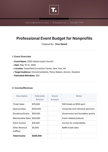 Free Professional Event Budget Template for Nonprofits to Edit Online