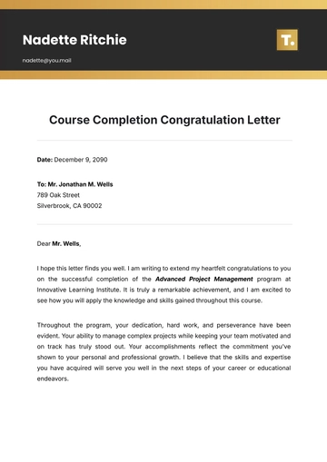 Free Course Completion Congratulation Letter Template to Edit Online