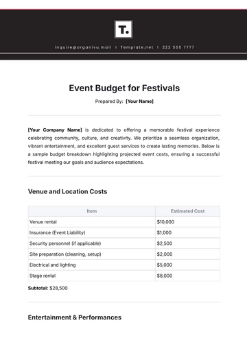 Free Event Budget Template for Festivals to Edit Online