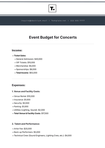 Free Event Budget Template for Concerts to Edit Online