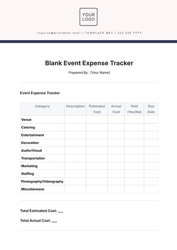 Free Blank Event Expense Tracker Template to Edit Online