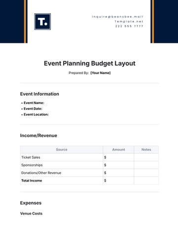 Free Event Planning Budget Layout Template to Edit Online