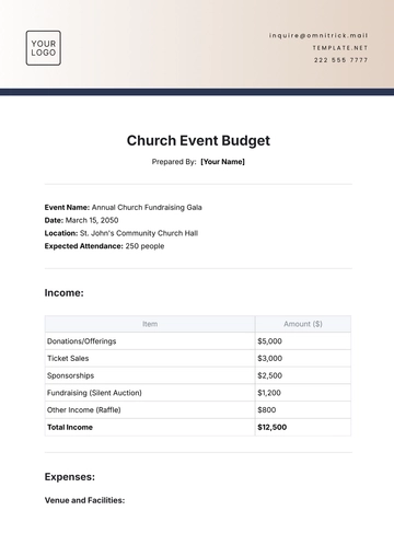 Free Church Event Budget Template to Edit Online
