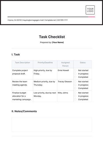 Free Task Checklist Template to Edit Online
