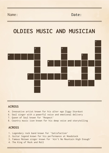 Free Mini Crossword Puzzle for Seniors Template to Edit Online