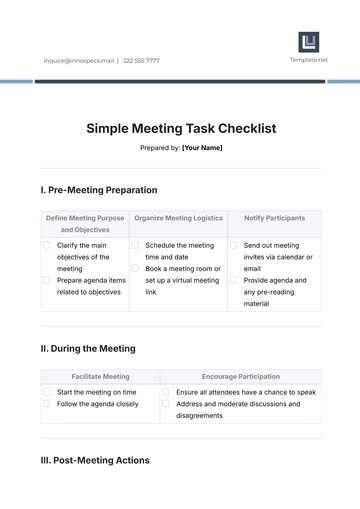 Free Simple Meeting Task Checklist Template to Edit Online Free Simple Meeting Task Checklist Template to Edit Online