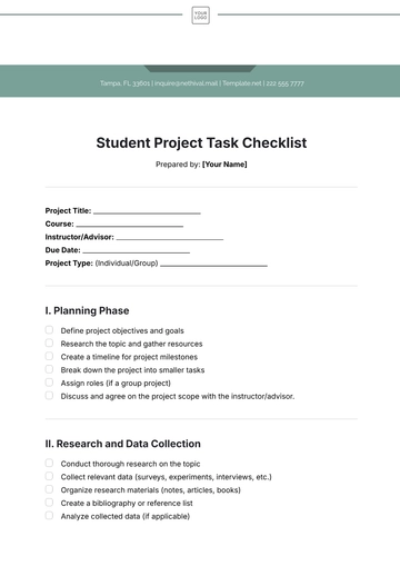 Free Student Project Task Checklist Template to Edit Online