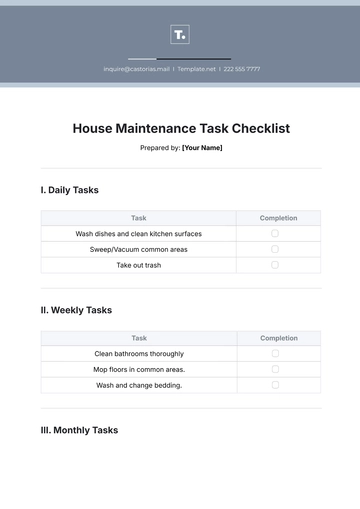 Free House Maintenance Task Checklist Template to Edit Online