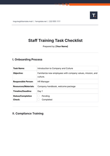 Free Staff Training Task Checklist Template to Edit Online