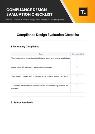Free Compliance Design Evaluation Checklist Template to Edit Online