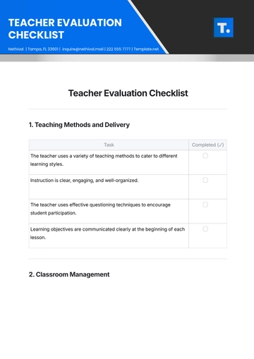 Free Teacher Evaluation Checklist Template to Edit Online
