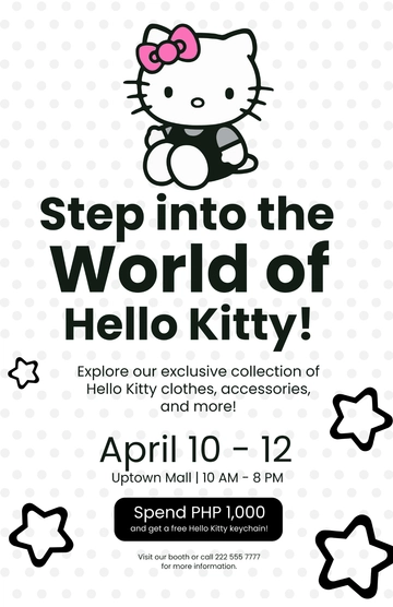 Free Black And White Hello Kitty Poster Template to Edit Online