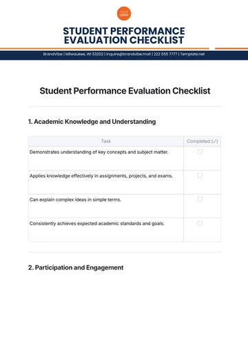 Free Student Performance Evaluation Checklist Template to Edit Online