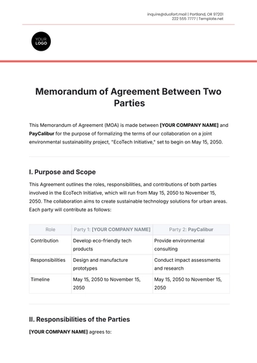 Free Memorandum of Agreement Between Two Parties Template to Edit Online
